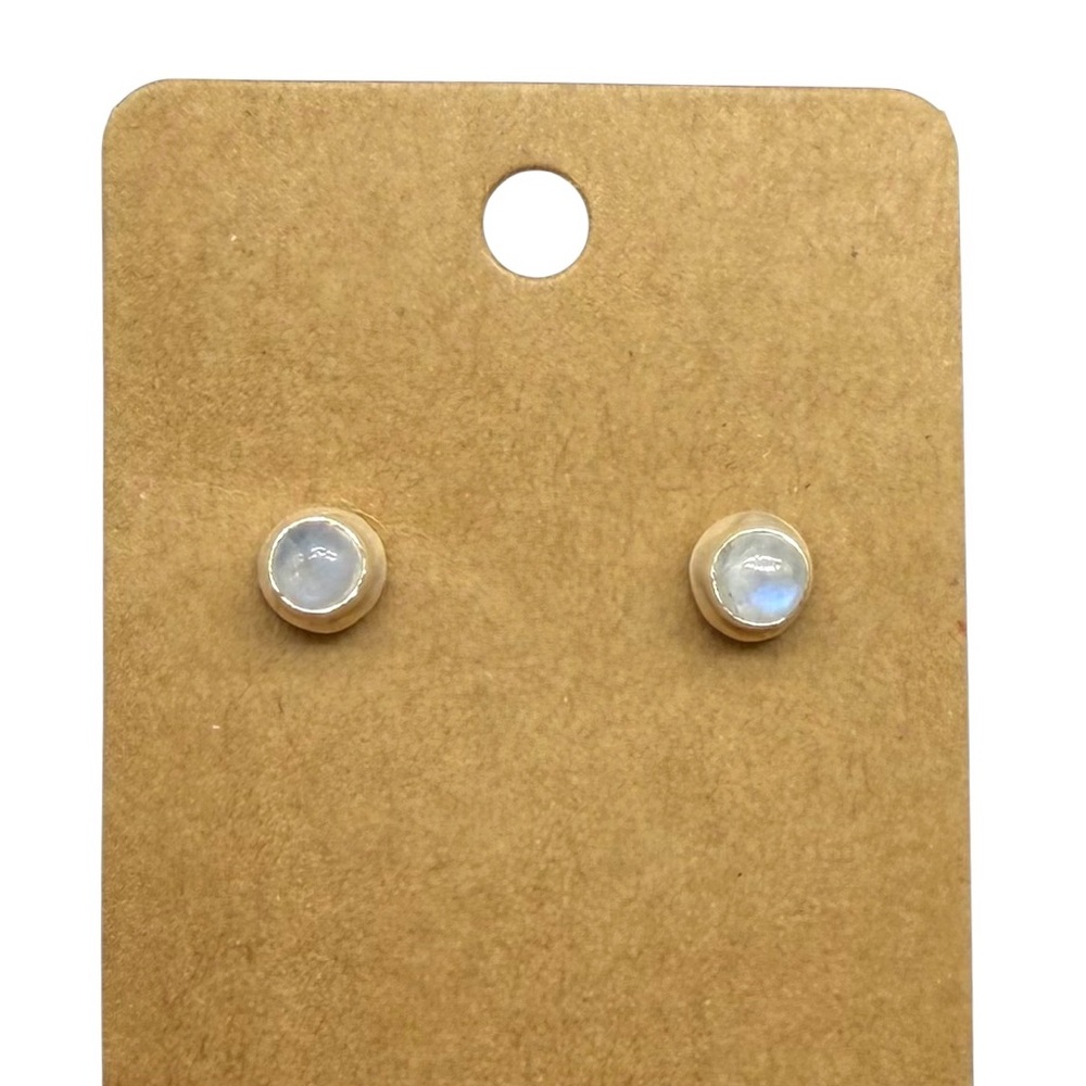 Rainbow Moonstone Stud Earrings Solid 925 Sterling Silver